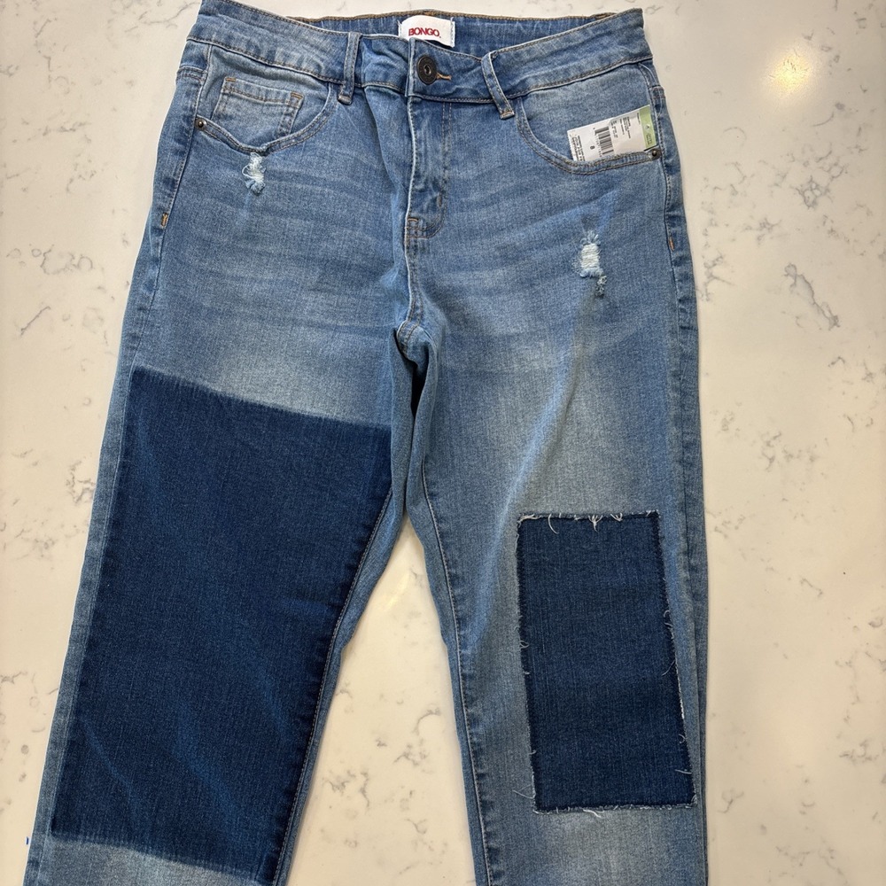 Y2K‎ NWT Vintage Bongo Patchwork Distressed Denim Jeans Tapered Leg Sz 8